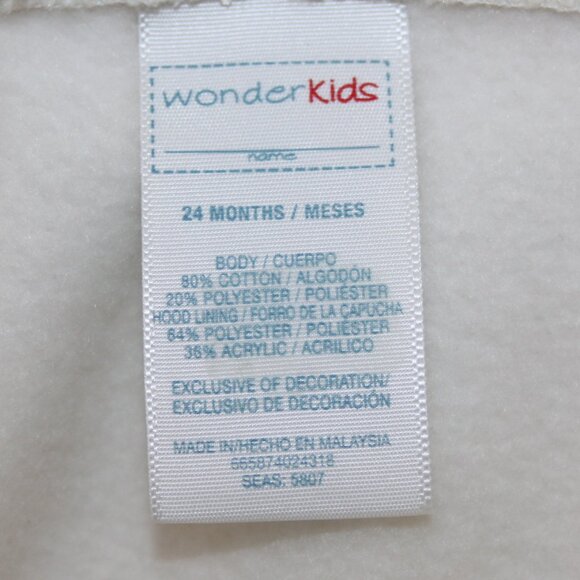 WONDER KIDS PRINCESS FULL ZIP UP HOODED SWEATSHIRT SZ 24 MONTHS CREAM PINK PURPL - Picture 15 of 16
